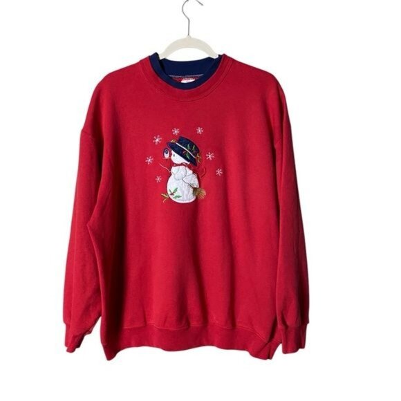 Vintage 1990s Fruit of the Loom Snowman Sweatshirt Size XL Christmas Holiday - Picture 2 of 7